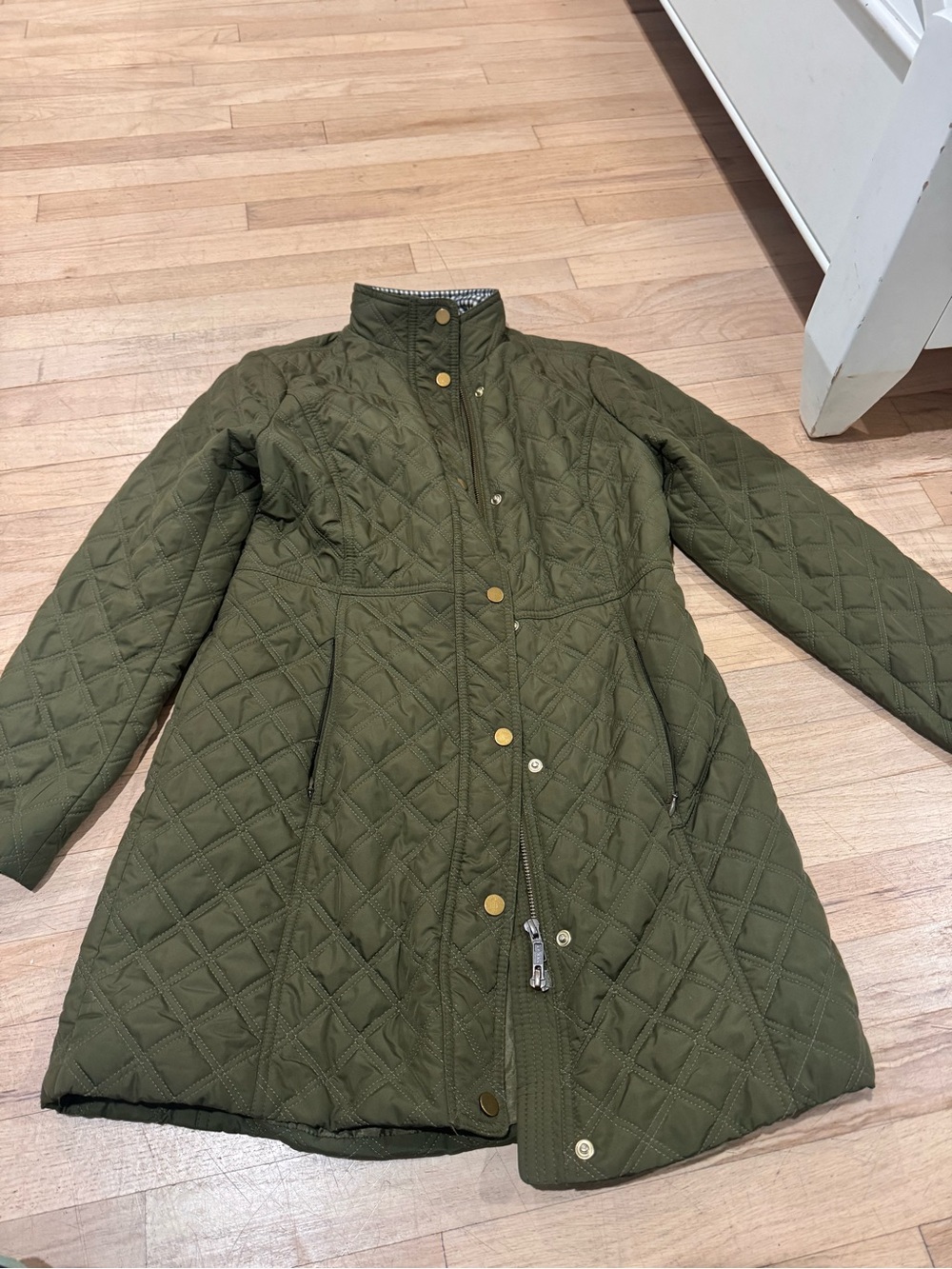 Talbots Petite Olive Exterior with Plaid Lining Jacket